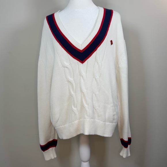 The Upside Cable Knit Varsity Sweater, Old Money, Preppy, Tenniscore, Size M - Picture 6 of 16